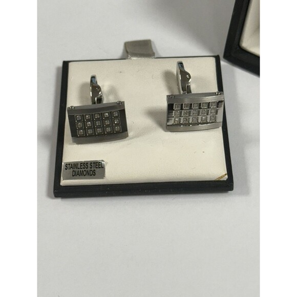 DAVID DONAHUE VINTAGE Diamonds Stainless Steel Silver Tone Cufflinks - Picture 1 of 16